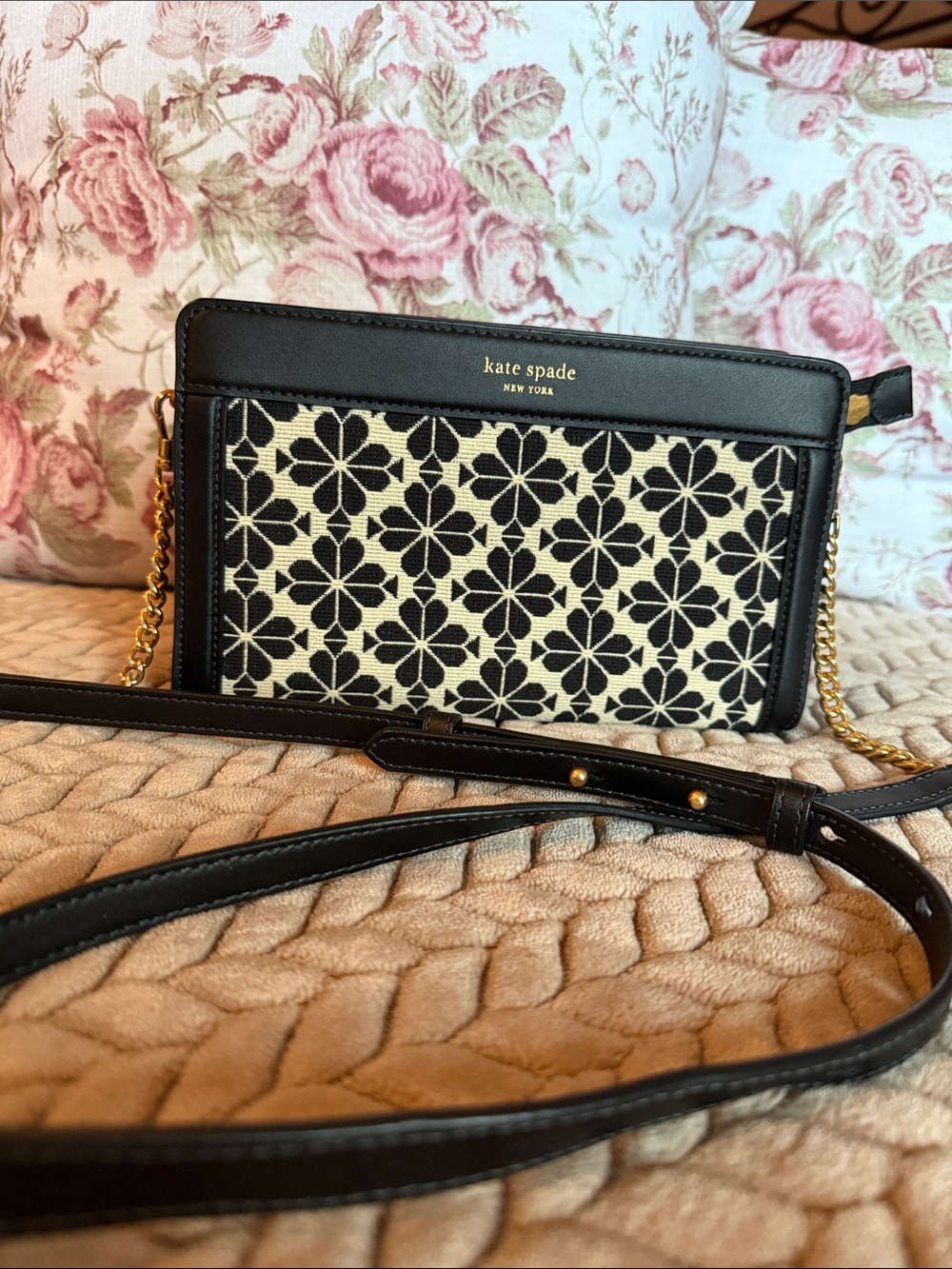 kate spade Black & Cream Floral Jacquard Crossbody